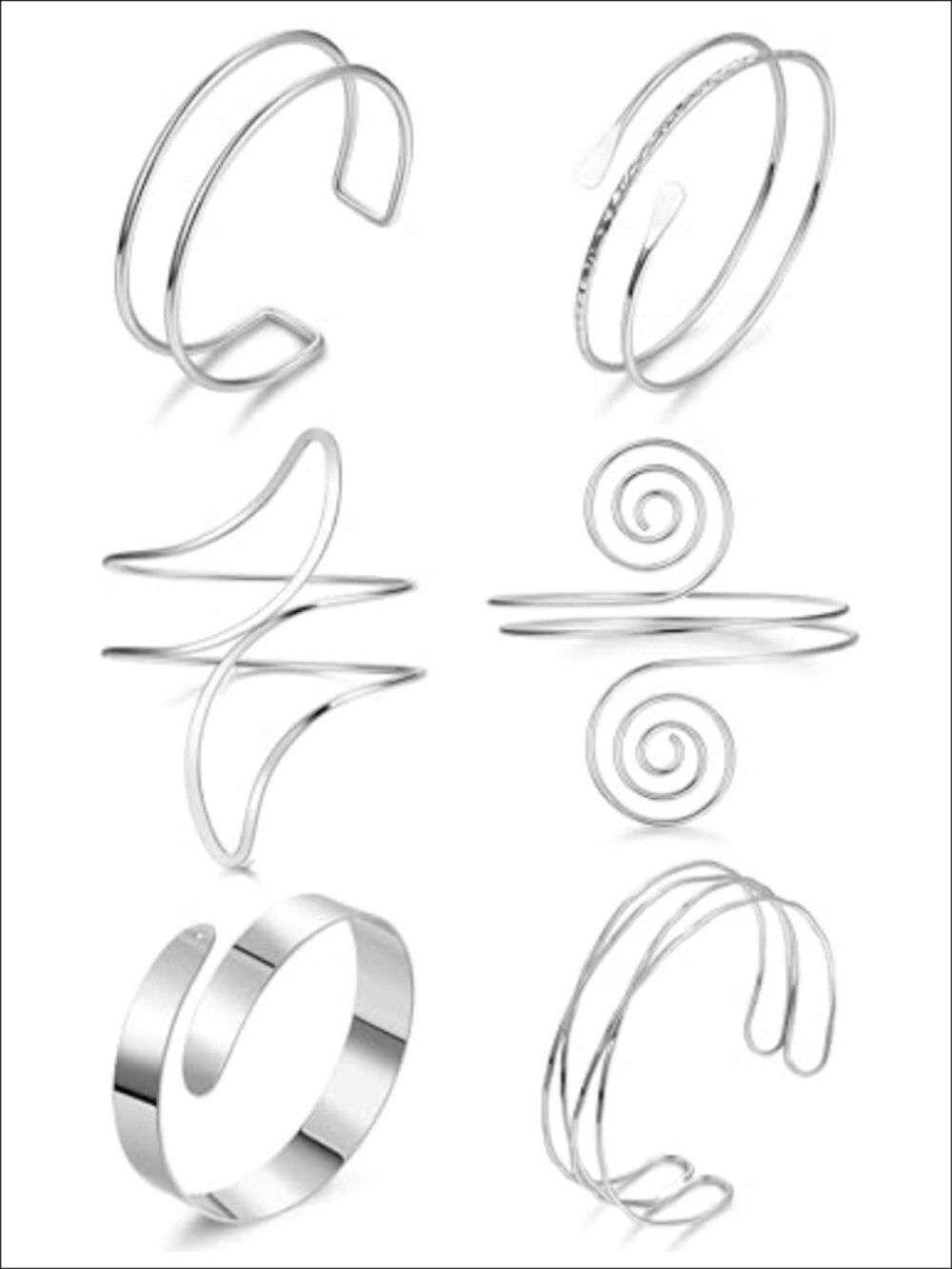 Boho Coil Arm Cuff Bangle Set Metal Adjustable Open Armlet Armband Jewelry 6 Pc